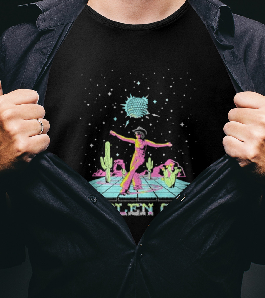 Stolen Gin Disco Cowgirl Dance Under Starry Night Desert Scene T-Shirt