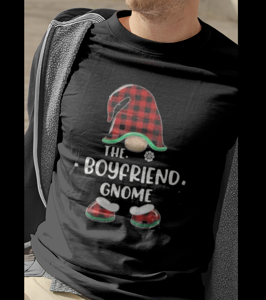 The Boyfriend Gnome Merry Christmas Red Plaid Hat And Boots T-Shirt