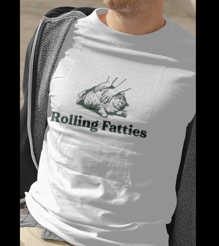 Cat Rolling Fatties Whimsical Feline Sketch T-Shirt
