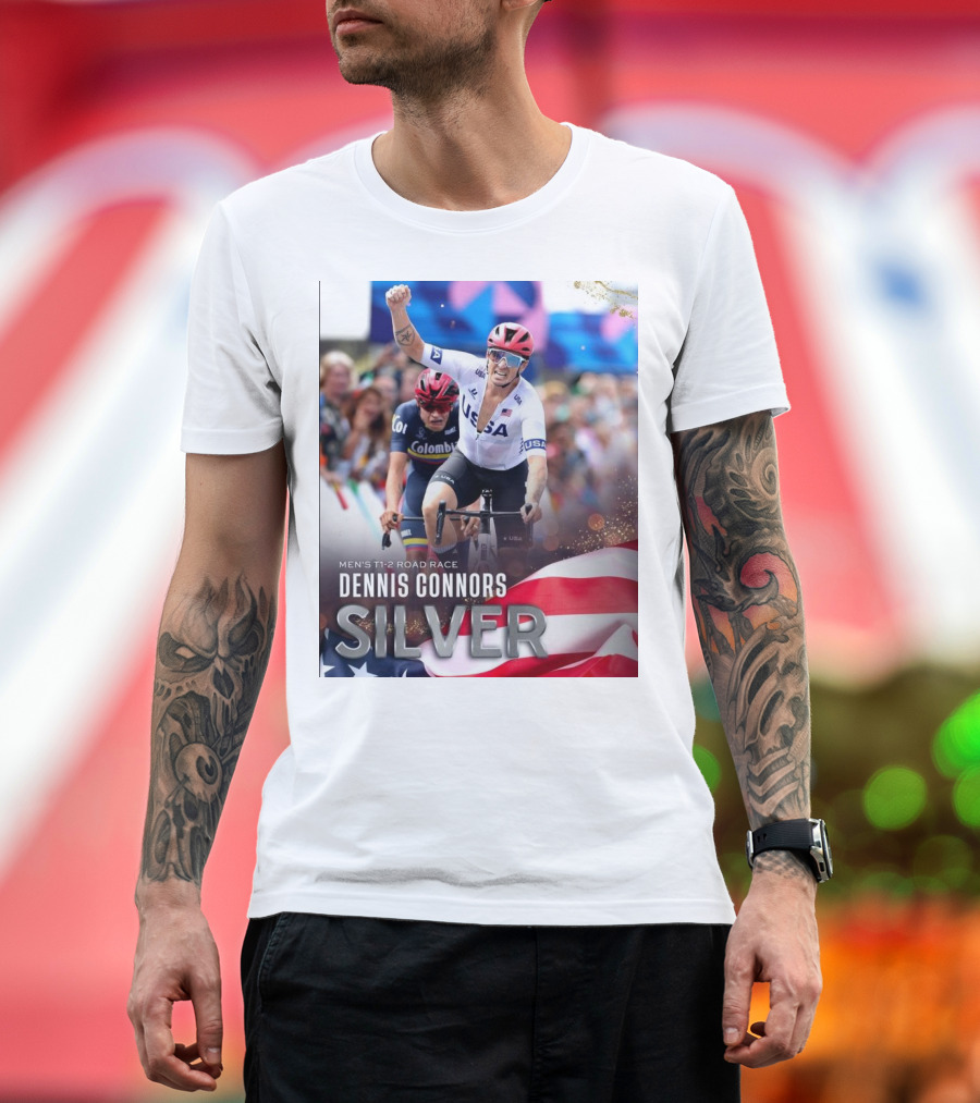 Dennis Connors Silver Medal USA Men’s T1-2 Road Race Paris Paralympic T-Shirt
