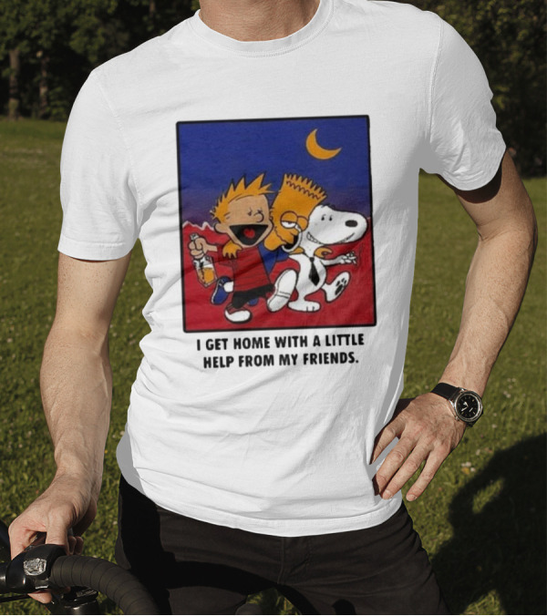For All To Envy I Get Home With A Little Help From My Friends Calvin Bart Snoopy Trio T-Shirt