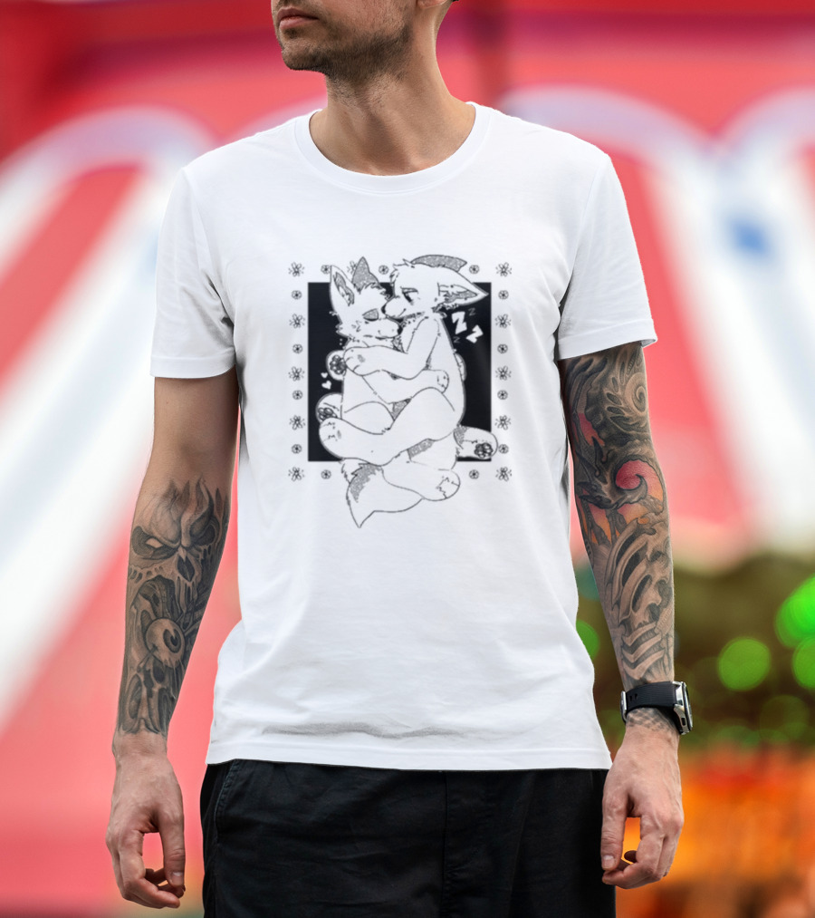 Furry Cuddling Wolves Adorable Embrace and Hearts T-Shirt