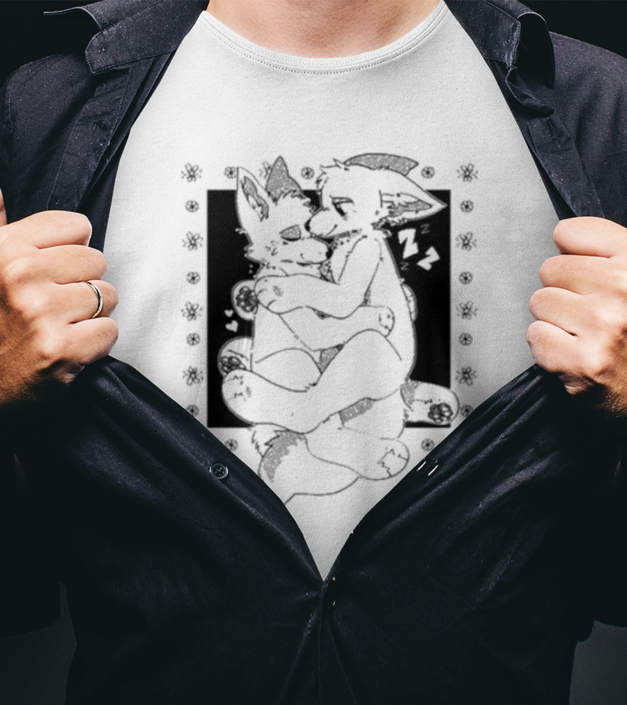 Furry Cuddling Wolves Adorable Embrace And Hearts T-Shirt