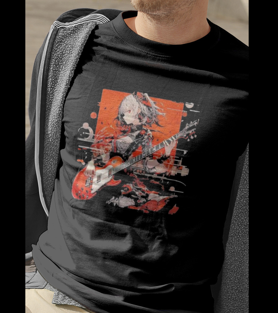 Metal Music Anime Oden Electric Guitar Red Aesthetic T-Shirt