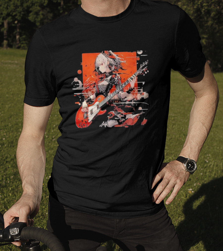 Metal Music Anime Oden Electric Guitar Red Aesthetic T-Shirt