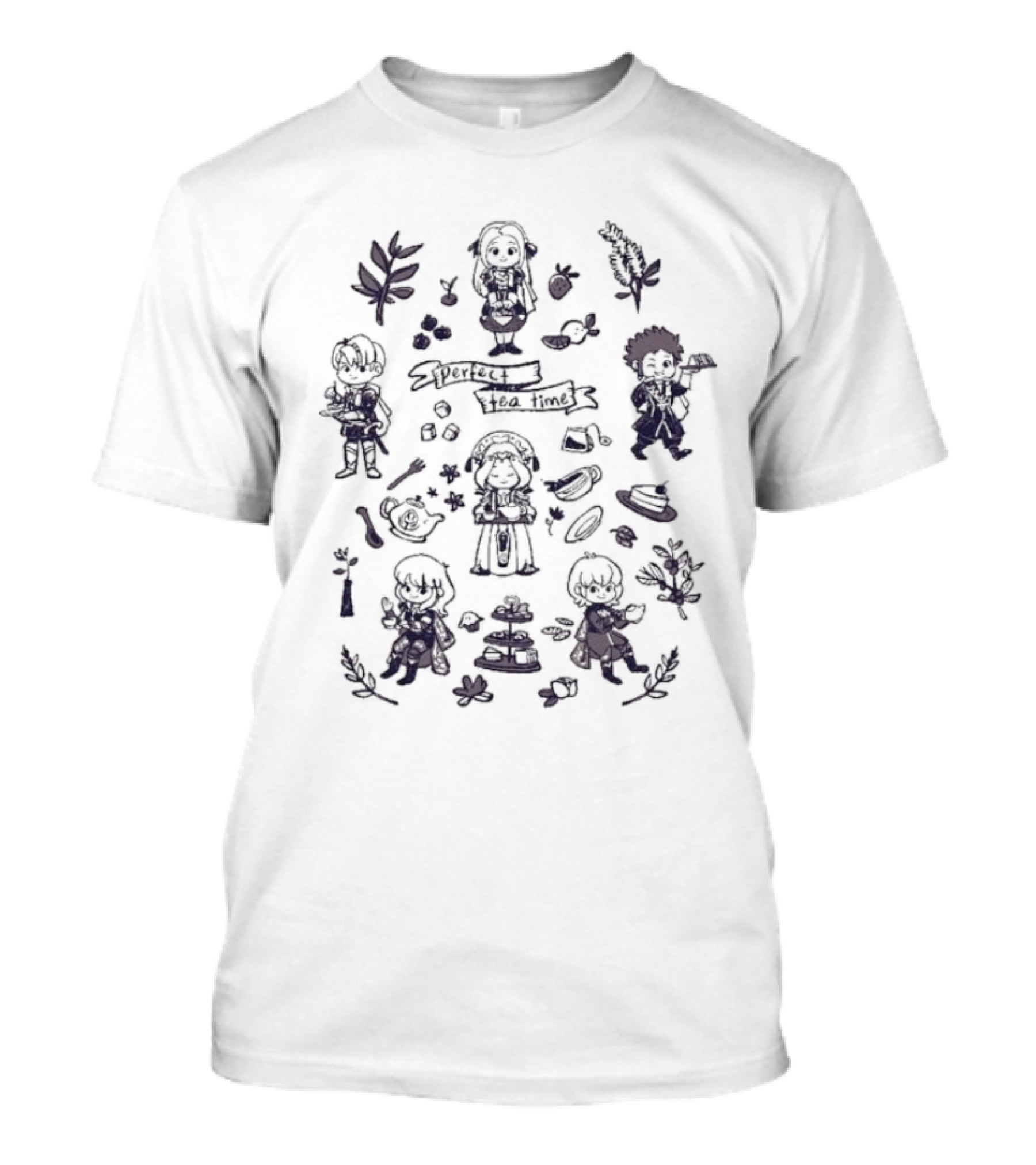 Perfect Tea Time Jess Rojo Characters Tea Set And Leaves T-Shirt