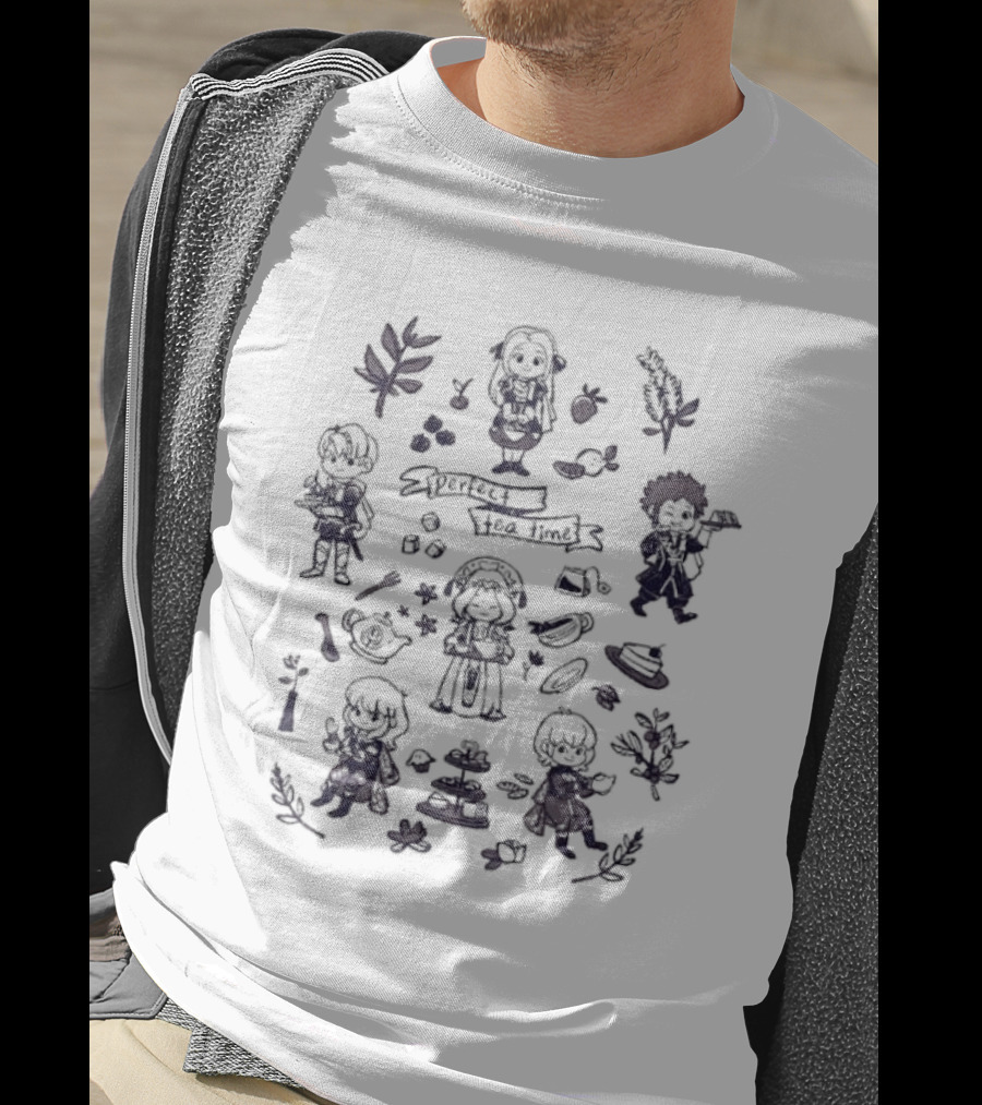 Perfect Tea Time Jess Rojo Characters Tea Set And Leaves T-Shirt