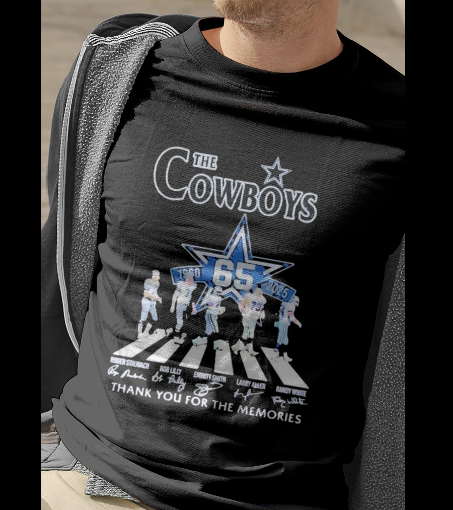 The Cowboys 65 Years 1960-2025 Thank You For The Memories Roger Staubach Emmitt Smith Bob Lilly Larry Allen Randy White T-Shirt