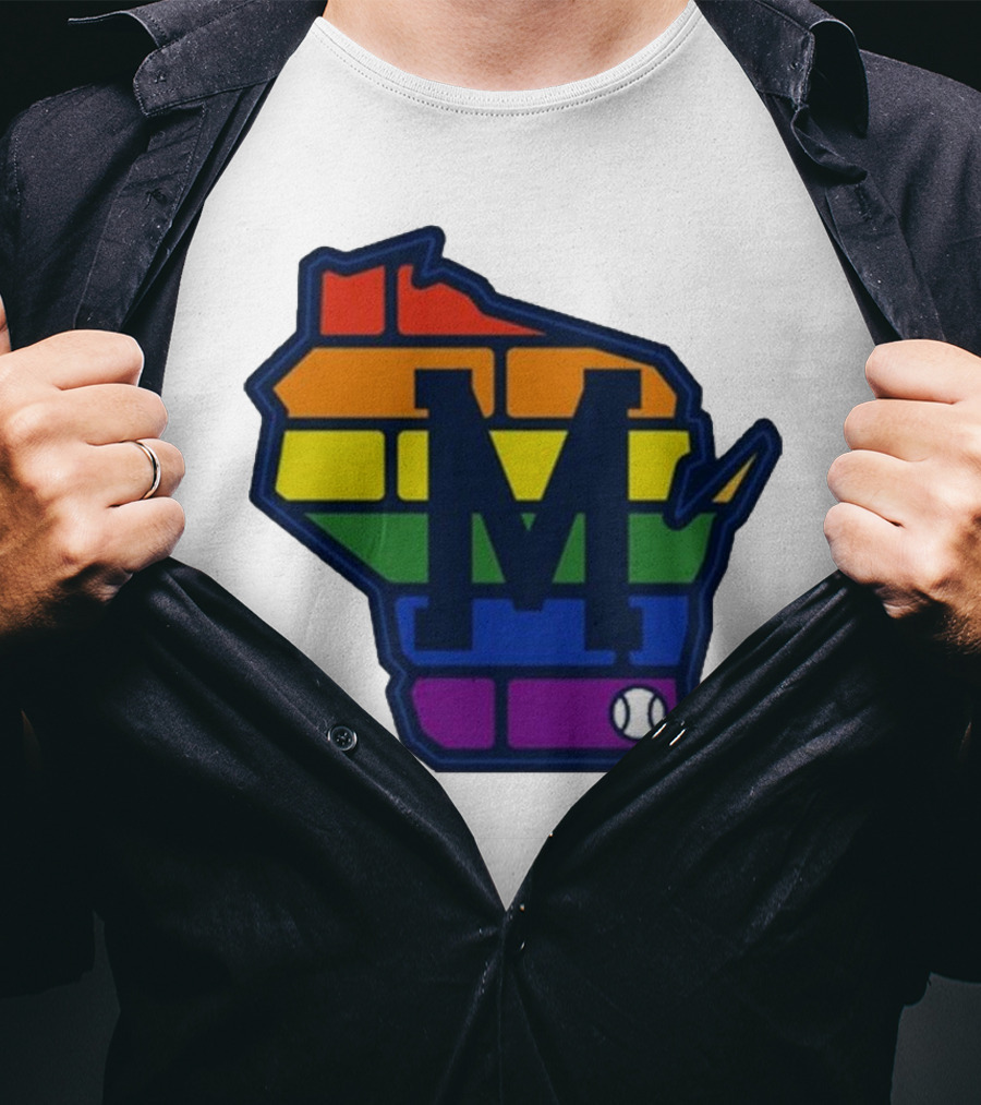 Aurora Health Care Brewers Pride Rainbow Wisconsin Baseball T-Shirt