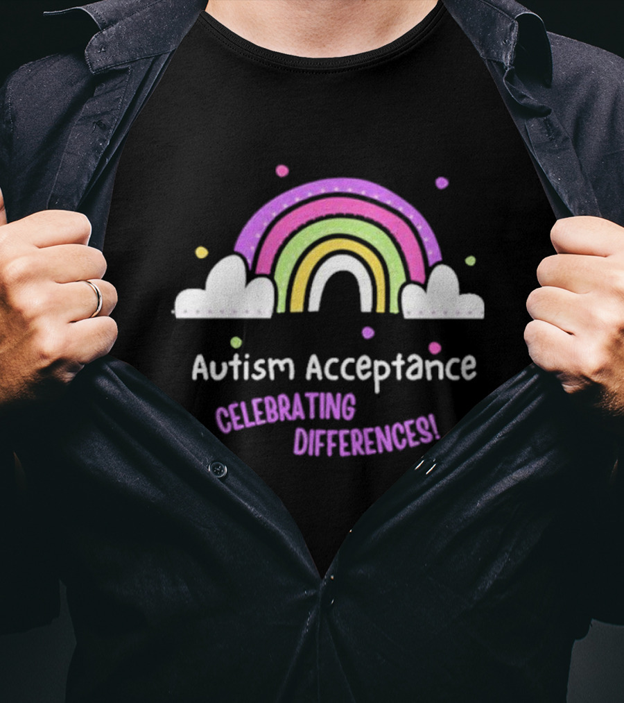 Rainbow Autism Acceptance Celebrating Differences T-Shirt