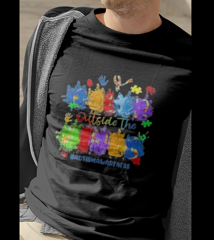 Color Outside The Lines Autism Awareness Puzzle Ribbon Hands #AutismAwareness T-Shirt