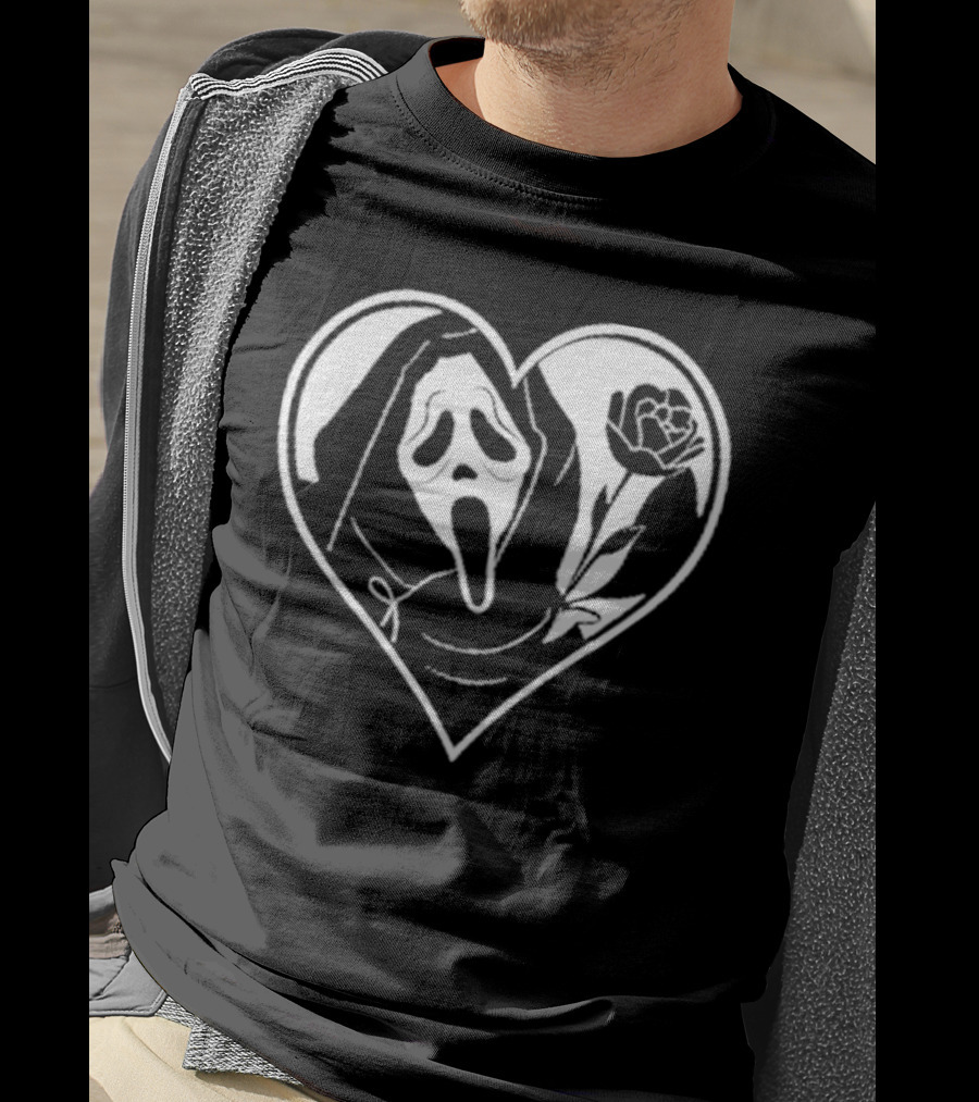Badassmommy Ghostface Scream Skeleton With Rose In Heart T-Shirt