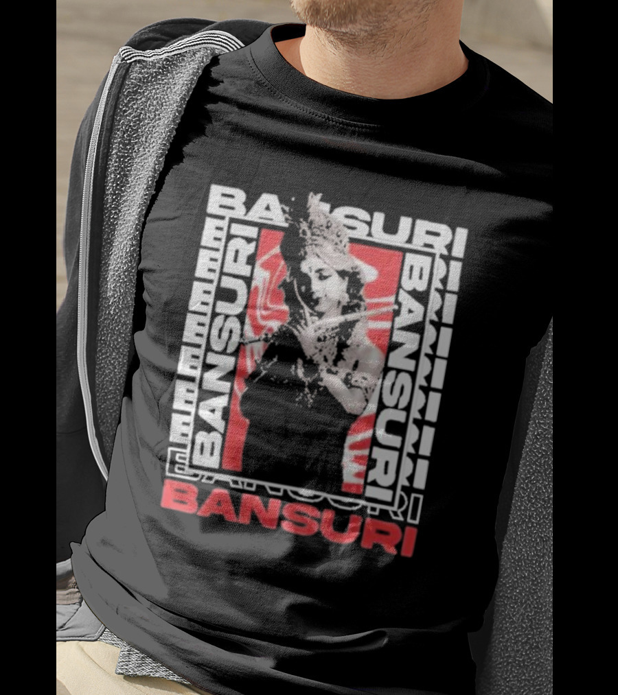 Bansuri Beautiful Girl With Flute Elegantly Framed In Red And White T-Shirt