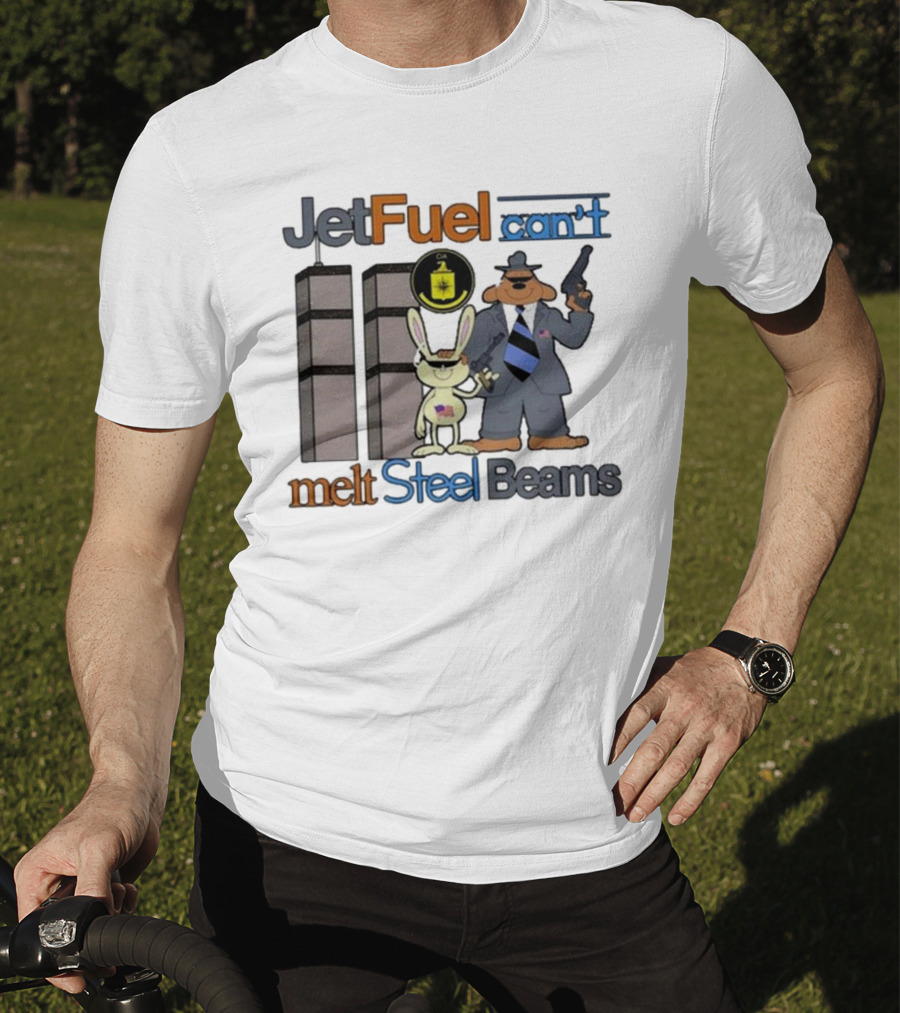 Barely Legal Clothing Jet Fuel Can’t Melt Steel Beams Sam And Max CIA Twin Towers T-Shirt