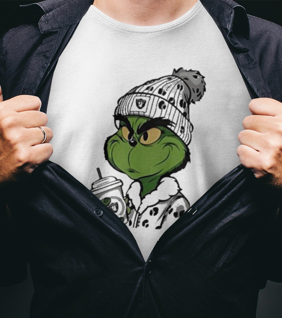 Las Vegas Raiders Grinch Drinking Coffee T-Shirt