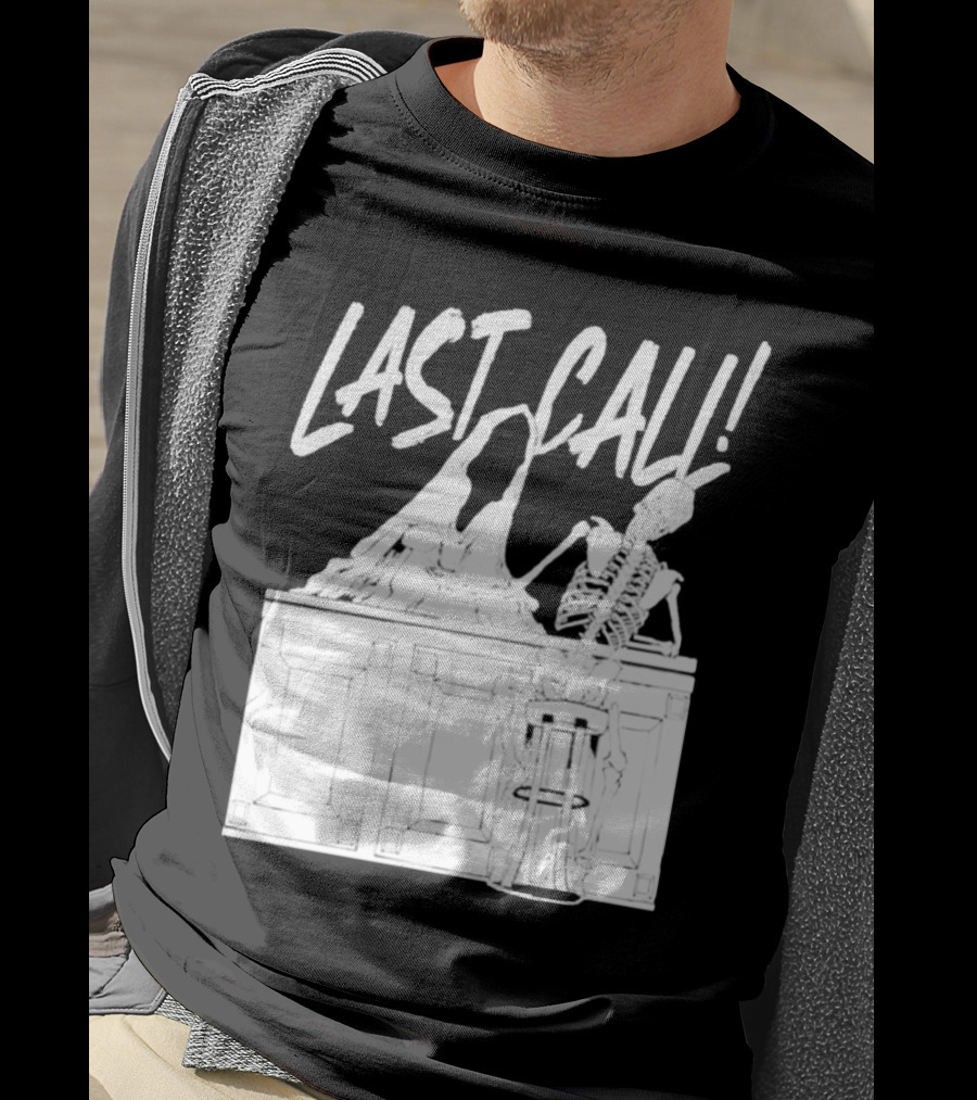 Last Call Skeleton Sitting At Bar T-Shirt