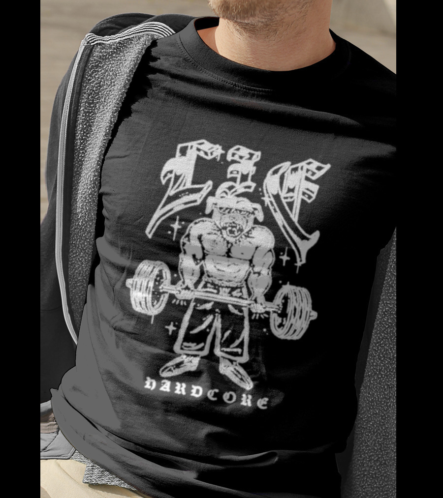 Lif Hardcore Dog Weightlifting Old English Tattoo T-Shirt