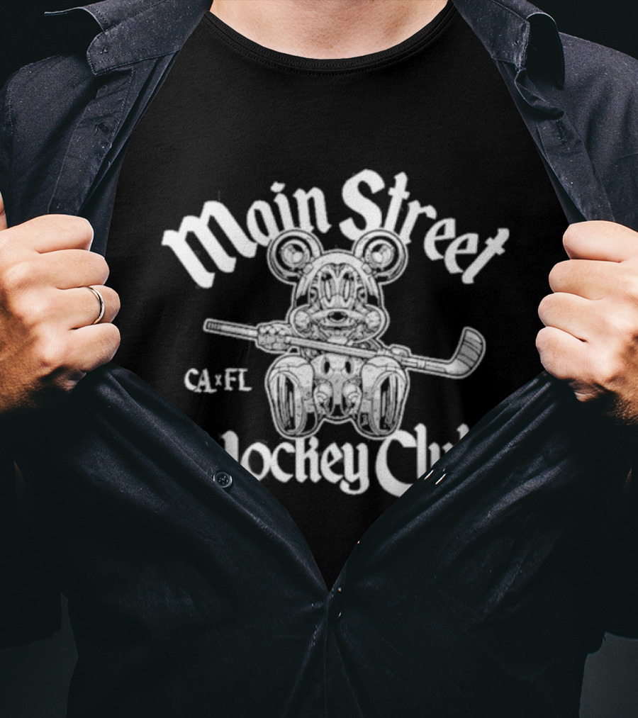 Main Street Hockey Club Ca X Fl Bear With Hockey Stick T-Shirt