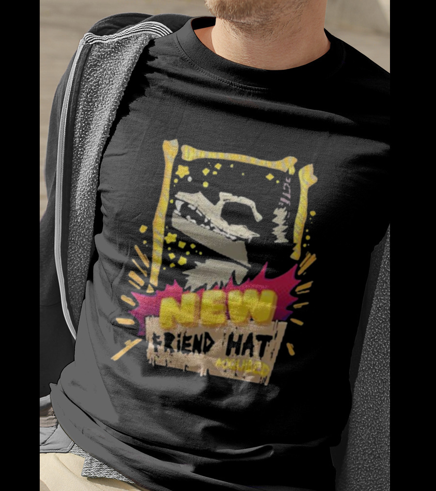 New Friend Hat Acquired Crocodile Frame Yellow Bites Playful Pixels T-Shirt