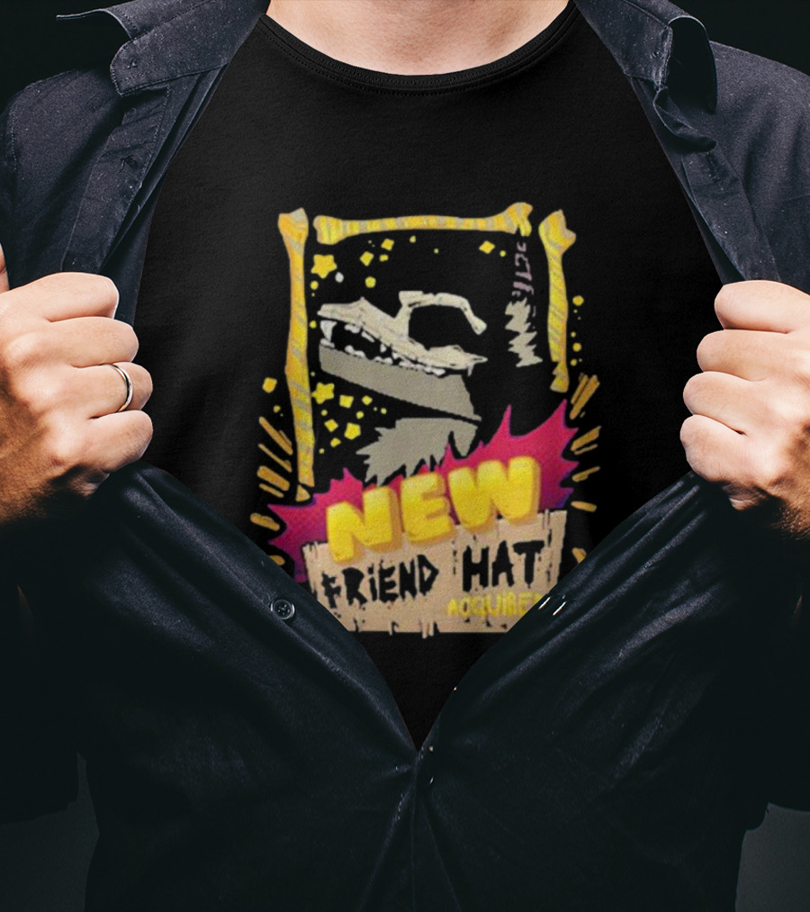 New Friend Hat Acquired Crocodile Frame Yellow Bites Playful Pixels T-Shirt