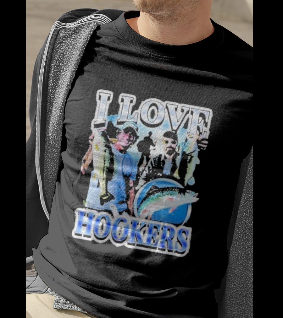 Notsafeforwear I Love Hookers Fishing Theme With Fish And Fishermen T-Shirt