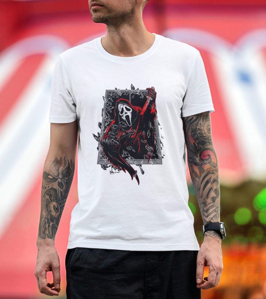 Ghost Face Breaking Through Window Halloween T-Shirt