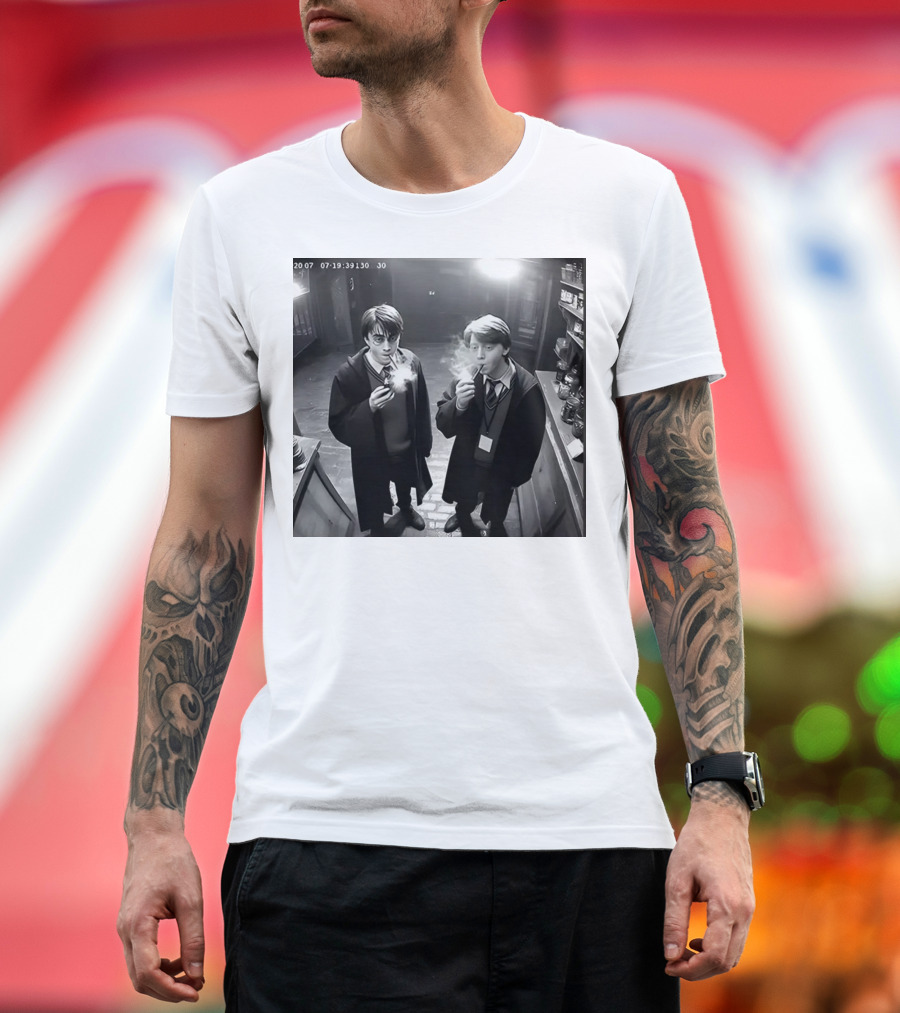 Harry And Ron Smoking Hogwarts CCTV Aesthetic T-Shirt