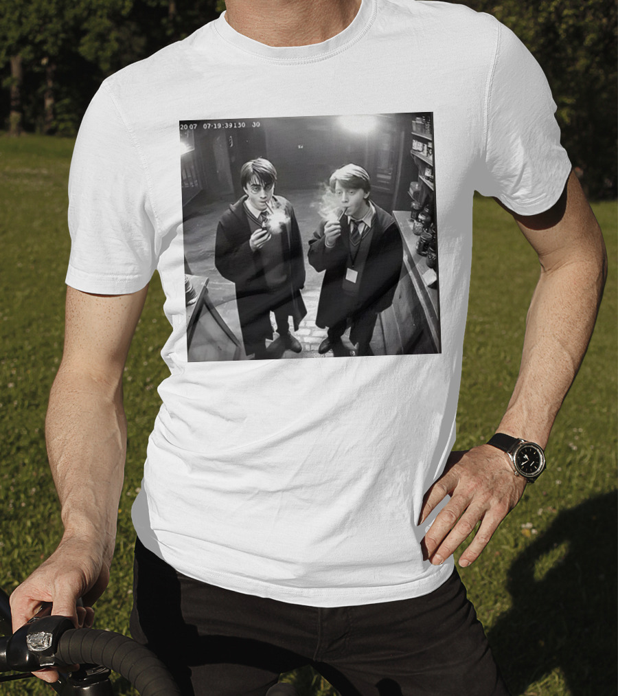 Harry And Ron Smoking Hogwarts CCTV Aesthetic T-Shirt