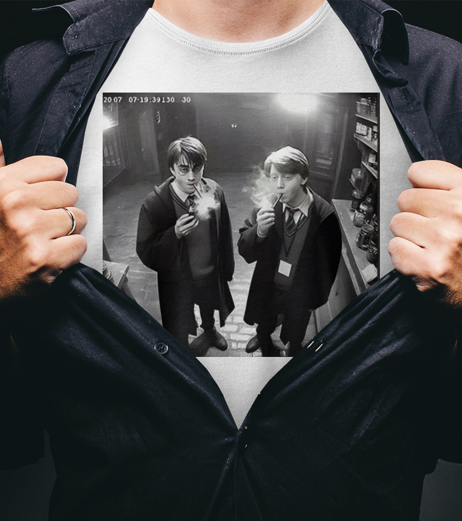 Harry And Ron Smoking Hogwarts CCTV Aesthetic T-Shirt