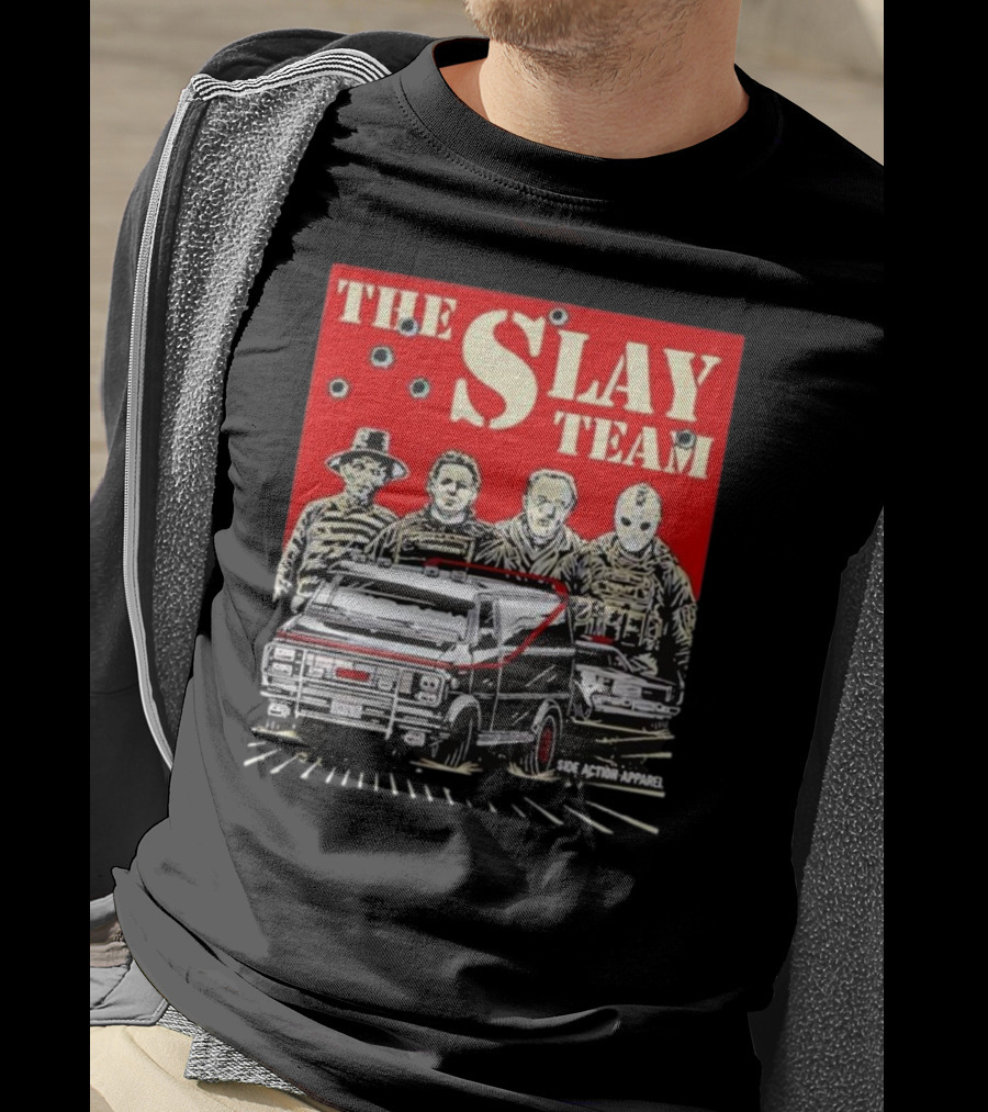 The Slay Team Horror Movies Characters Side Action T-Shirt