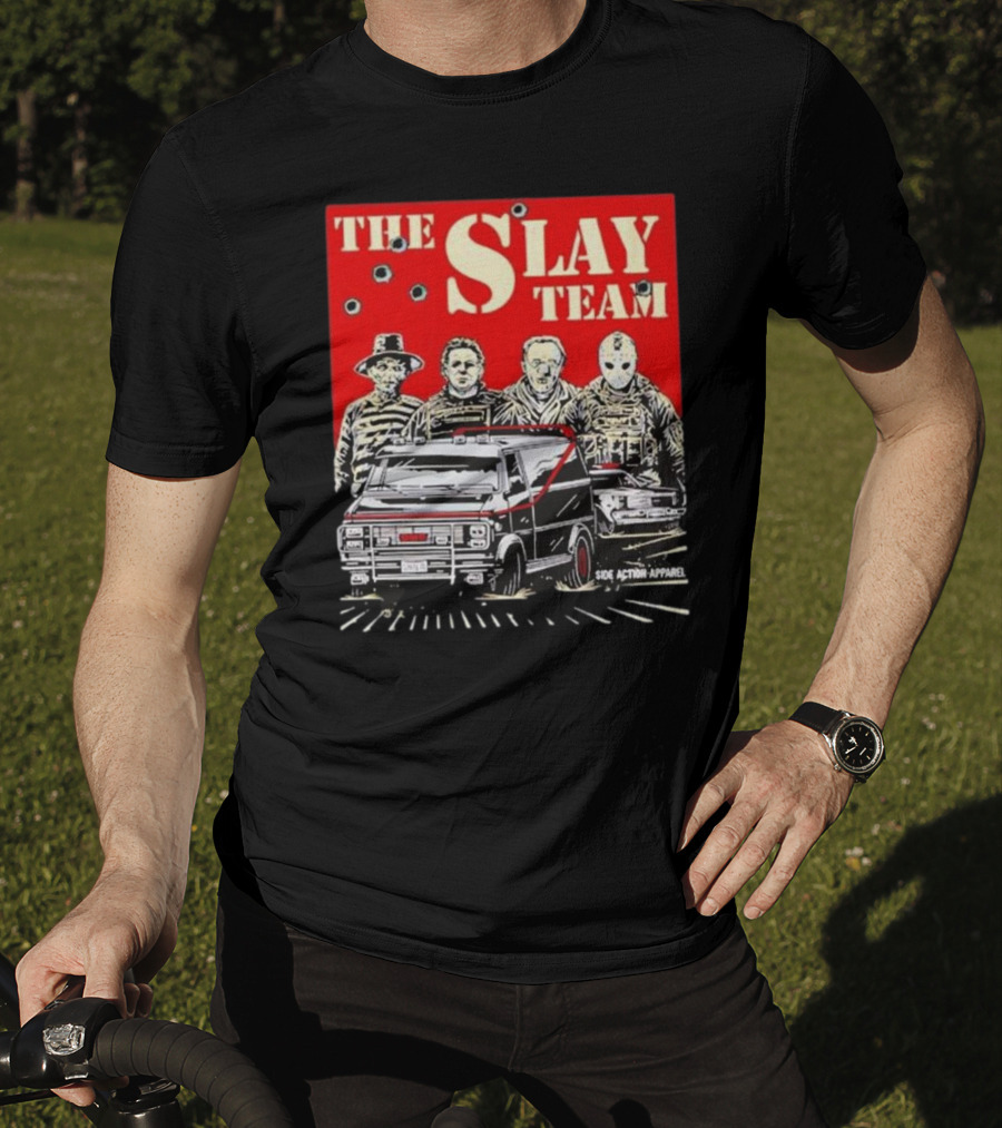 The Slay Team Horror Movies Characters Side Action T-Shirt