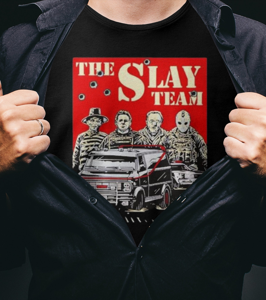 The Slay Team Horror Movies Characters Side Action T-Shirt