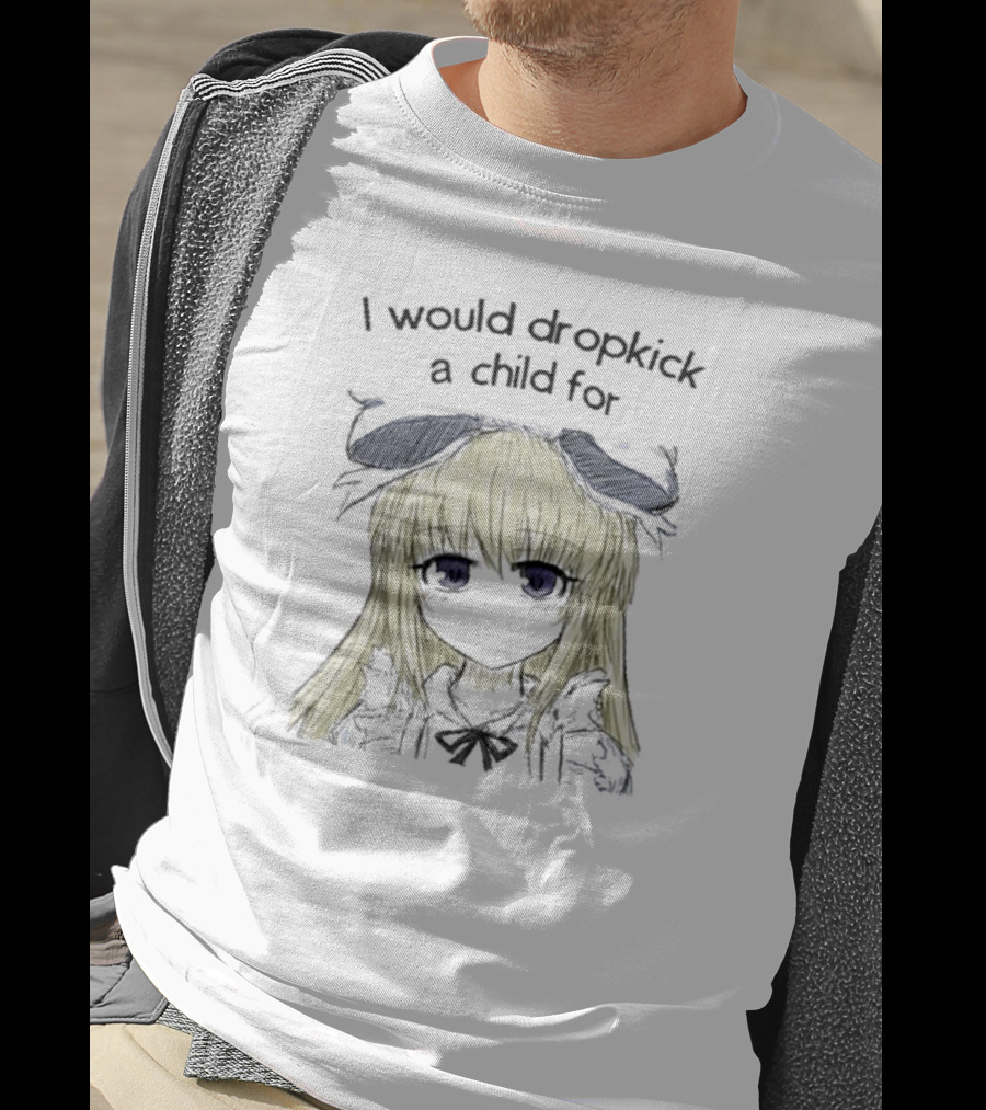 I Would Dropkick A Child For Anime Girl Blonde Hair Purple Eyes Black T-Shirt