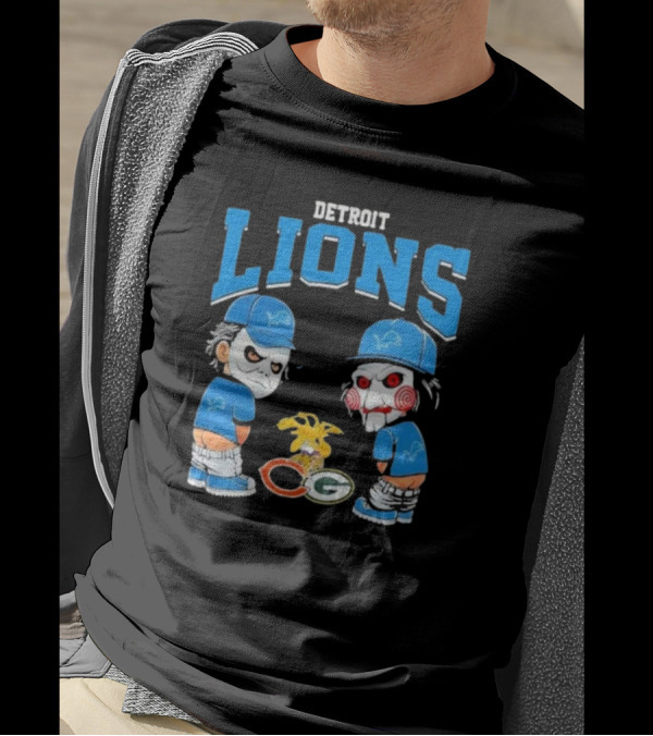Detroit Lions Halloween 2024 Michael Myers Billy The Puppet NFL Teams Rivalry T-Shirt