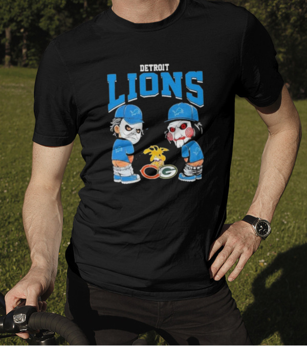 Detroit Lions Halloween 2024 Michael Myers Billy The Puppet NFL Teams Rivalry T-Shirt