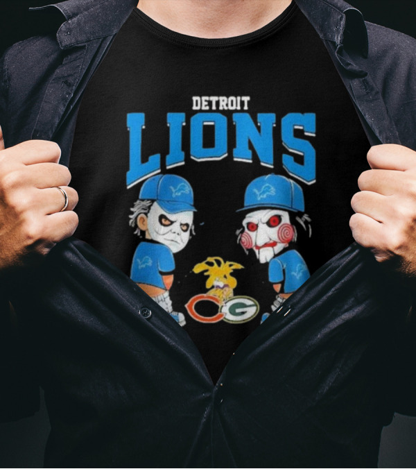 Detroit Lions Halloween 2024 Michael Myers Billy The Puppet NFL Teams Rivalry T-Shirt