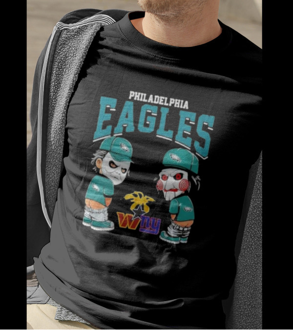 Philadelphia Eagles Halloween 2024 Michael Myers Billy The Puppet Rivalry NFL Teams T-Shirt