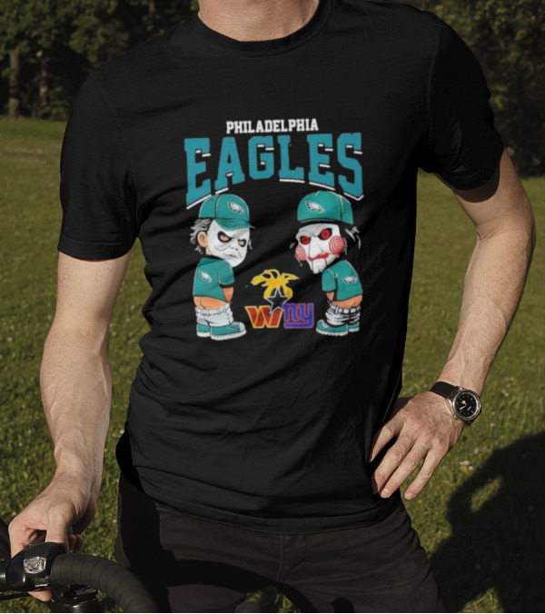 Philadelphia Eagles Halloween 2024 Michael Myers Billy The Puppet Rivalry NFL Teams T-Shirt