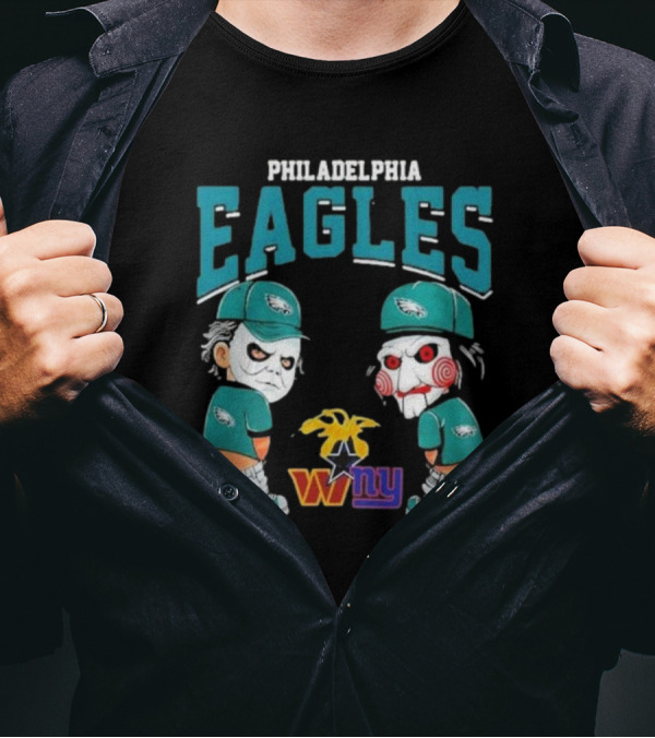 Philadelphia Eagles Halloween 2024 Michael Myers Billy The Puppet Rivalry NFL Teams T-Shirt