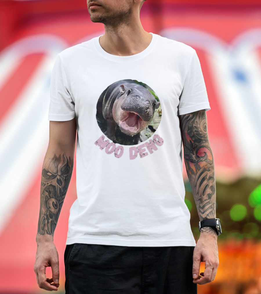 Moo Deng Cute Baby Hippo Picture Thai Bouncy Pig T-Shirt