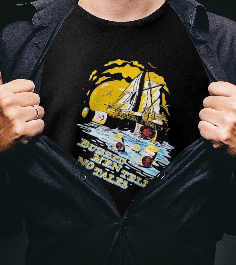 Buzzed Men Tell No Tales With Sailboat And Old Style Beer Can Waves T-Shirt