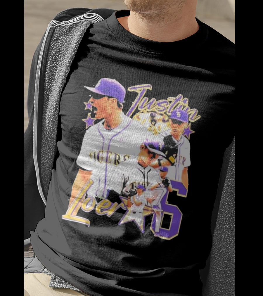 Justin Loer 6 LSU Tigers Baseball Pitcher Collage T-Shirt