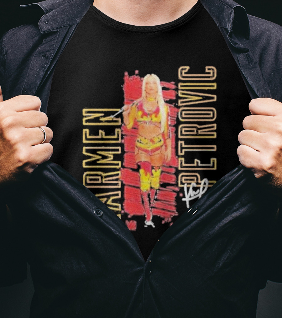 Karmen Petrovic Vertical Signature With Bold Red And Yellow Athlete T-Shirt