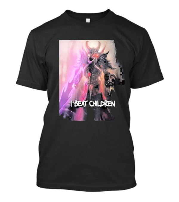Kassadin I Beat Children Text Featuring Dark Mysterious Armored Character With Glowing Accents T-Shirt