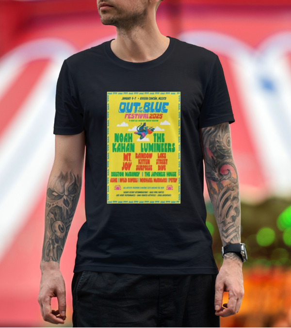 Premium T-Shirt: Out Of The Blue Festival 2025 Riviera Cancun Mexico Noah Kahan The Lumineers Mt. Joy Rainbow Kitten Surprise January 4-7 T-Shirt Out Of The Blue Festival 2025 Riviera Cancun Mexico Noah Kahan The Lumineers Mt. Joy Rainbow Kitten Surprise January 4-7 T-Shirt