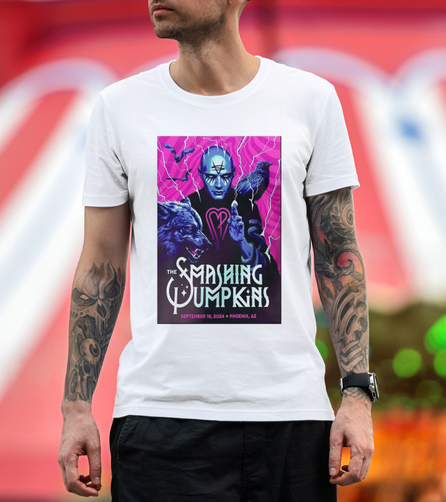 The Smashing Pumpkins September 18 2024 Phoenix AZ Event Poster with Mystical Figure and Animals T-Shirt