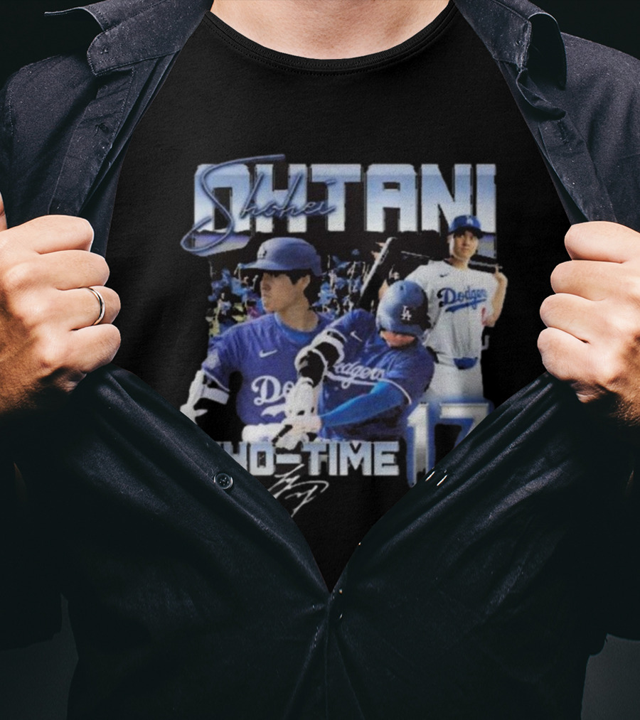 Shohei Ohtani Dodgers Sho Time 17 Signature Baseball Action T-Shirt
