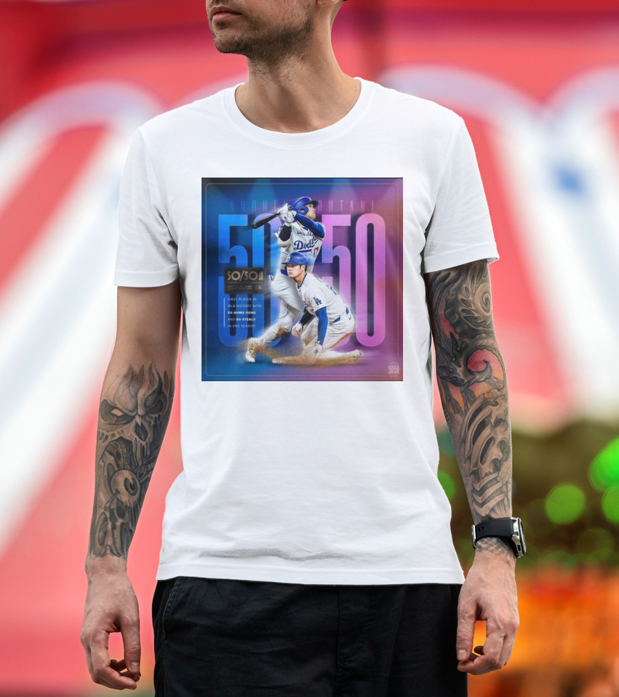 Shohei Ohtani 50/50 First Player MLB History 50 Home Runs and Steals Dodgers T-Shirt