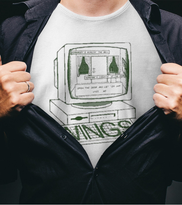 Somebody’s Ringin’ The Bell Someone’s Knockin’ At The Door Open The Door And Let ‘Em In Wings Retro Computer T-Shirt