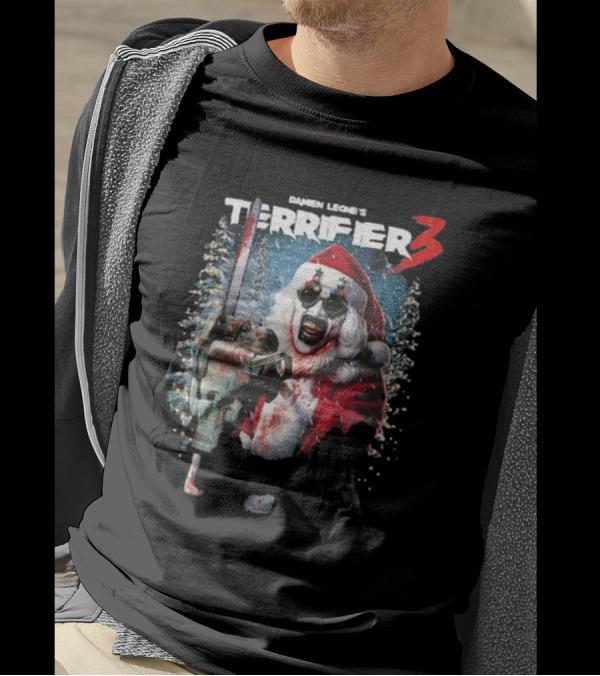 Damien Leone's Terrifier 3 Merry Mayhem Santa With Chainsaw T-Shirt